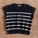 Moon Madison Navy White Striped Sleeveless Knit Sweater Size Small Cotton Blend Photo 0