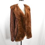 Vintage 1990s Brown Knit Cardigan with Faux Fur Collar – Plus Size 1X Photo 2