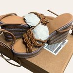 Anthropologie  Raffia Purple Brown Woven Espadrille Platform Lace Up Sandals 9 Photo 0