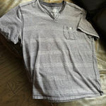 American Rag Gray Striped V Neck with Pouch T-Shirt Photo 0