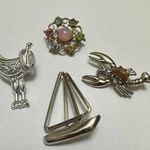 Lot Of 4 Brooch Pins Lobster, Sailboat, Horse Saddle, Etc Silver Photo 0