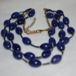 Unique Vintage Vintage 3 Strand Deep Blue Resin Beads Gold Tone Link Chain Statement Necklace Photo 1