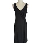 BCBG Side Slit Black Midi Dress With Knot Detail At The Waist Size L Photo 8