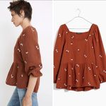 Madewell NEW Amie Floral Embroidered Lightspun Millbrook Peplum Top, 1X Photo 3
