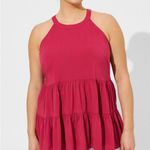 Torrid Hot Pink Rayon Slub High Neck Tiered Ruffle Tank Top Photo 0