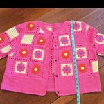 Crochet Floral Knit Cardigan Y2K Pink Size M Photo 7