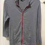 Crown & Ivy  Wonen’s Large Black and White Striped Jacket with Pink Accents Photo 0