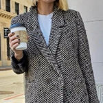 ANINE BING  Double Breasted Fishbone Blazer Tweed Size XS Photo 0