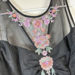 EXPRESS  Dress Black lacy with colorful embroidered flowers Sz 14 Fairycore Y2k Photo 3