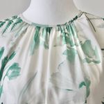 H&M Ivory Cream and Green Floral Botanical Pleated Long-Sleeve Blouse Top Small Photo 2