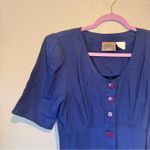 Vintage 90s Navy Blue Short Sleeve Button Down Dress Womens S Midi Casual Photo 1