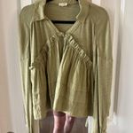 Anthropologie  Pilcro Long-Sleeve V-Neck Ruffled Babydoll Top Moss Green Size M Photo 0