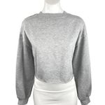 Amazhiyu Gray Round Neck Long Sleeve Frayed Hem Cropped Pullover Cozy Sweater XL Photo 0