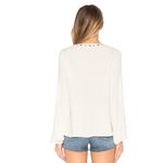 Tularosa Rosario Long Sleeve Beaded Lace Up Split Plunge Neck Crepe Top Off White Cream Photo 1