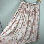 T Tahari Maxi Skirt Womens Large Cream Pink Floral A-Line Stretch Lightweight L Photo 4