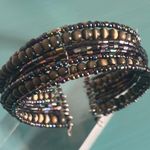 Set 3 Adjustable Wire Cuff Multicolored Glass Hematite Tigers Eye Bead Bracelets Black Photo 5