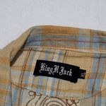 Vintage Western Bohemian Embroidered Plaid Shirt Long Sleeve Cabincore XL Tan Photo 1