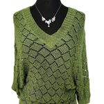 Cache Metallic PEEK-A-Boo crochet KNIT V Neck Top Banded Bottom Stretch NWT $118 Photo 1