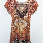 Y2K Unity Top Mesh Paisley Print Crochet Brown Orange‎ Size M Boho Forest Fairy Size M Photo 0