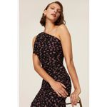 Shoshanna Dress Womens 6 Black Pink Floral Vivine Tossed Rose Gown One Shoulder Photo 4