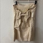 Anthropologie  Cream Floral Flower Textured Shift Mini Dress Bow Strapless 12 Photo 4