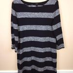J.Crew Women’s Striped Black Heather Gray 7/8 Sleeve Boatneck Sweater Dress Photo 0