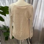 Miss Me  Long Sleeve Top-Knit Sleeves - Cream & Blue- Women's Medium Photo 2