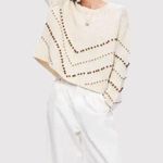 ZARA  Womens Sweater Beige Beaded Relaxed Knit Pullover Jumper Long Sleeve Medium Photo 0