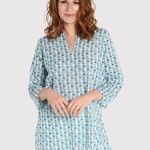Roberta Roller Rabbit Roller Rabbit Womens Top Blue Sardina Kurta Tunic V Neck 3/4 Sleeve Blouse XS Photo 0