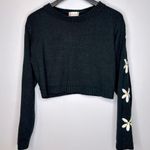 Altar'd State Knit Floral Embroidered Sleeve Crop Sweater Black and White Size M Photo 0