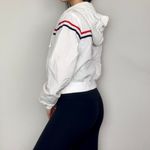 John Galt White Red & Blue Striped Windbreaker Zip-Up Hooded Drawstring Jacket Photo 4