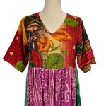 Kantha Floral Patchwork Babydoll Midi Dress by Nania Handmade Boho Red Size undefined Photo 1