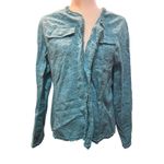Eyelet Ruffle Trim Jacket, Lightweight Button Up Shirt, Casual Spring Summer Top Blue Size XL Photo 0