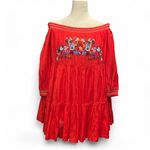 Free People Red Sunbeams Floral Embroidered Off Shoulder Babydoll Mini Dress Photo 4