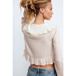 ZARA Beige Ruffle Hem Blouse with Oversized Embroidered Collar Women’s Size M Photo 7