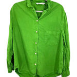 ZARA Green Lyocell Linen Blend Button Down Shirt Frayed Collar Long Sleeve Photo 0