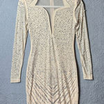 Womens Dress S‎ Tan Long Sleeve Cocktail Evening Party Bodycon Bejeweled Dress Photo 0