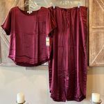 BB Dakota Pajamas Burgundy Silky Satin Loungewear Set Wide Leg Pants Women L New Photo 5