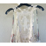 Vivid Importers Lace Crochet Floral Fringe Kimono Vest Size Large Boho Festival White Photo 4