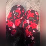Victoria's Secret Victoria secret vs black faux fur slippers house shoes red roses size large Photo 2