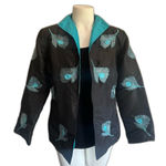 Vintage Rarities New Vietnam Embroidered Peacock Feather Jacket Black Blue Small Photo 0