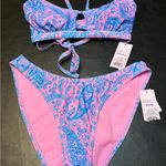 Wild Fable Pink and Blue Halter Bikini with Keyhole Detail NWT Photo 5