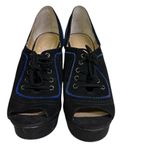 Paris Hilton Royal Black Blue Suede Peep Toe Lace Up 5 Inch Stilettos Heels 8M Purple Size 8 Photo 3
