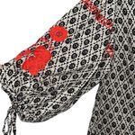 Solitaire  Womens Embroidered Keyhole‎ Tunic Blouse Boho Top Black White Large Photo 3