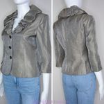 Vintage Niteline ruffle collar metallic grey cocktail blazer jacket, Petite 4 Gray Size 4P Photo 1