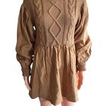 Lalavon Size S Brown Puff Sleeve Cable Knit Sweater Dress Preppy Photo 1