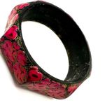 Pink floral hand painted wooden bangle bracelet Photo 5