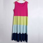 Lands' End  Tiered Colorblock Sleeveless Maxi Sundress 1X Multicolor Stretch Photo 1
