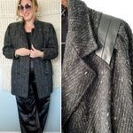 Vintage 80s marled wool double breasted pea coat leather shoulders size medium M Black Photo 5