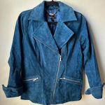 Dennis Basso  Size XS Teal Blue Chic 100% Suede Leather Moto Zip Jacket Coat Photo 0